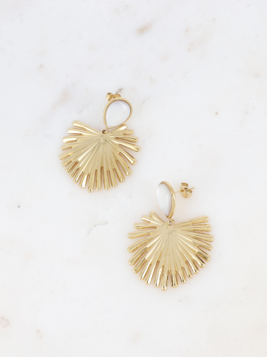 Wholesaler Bohm - Drop earrings - semi precious stone and palm leaf