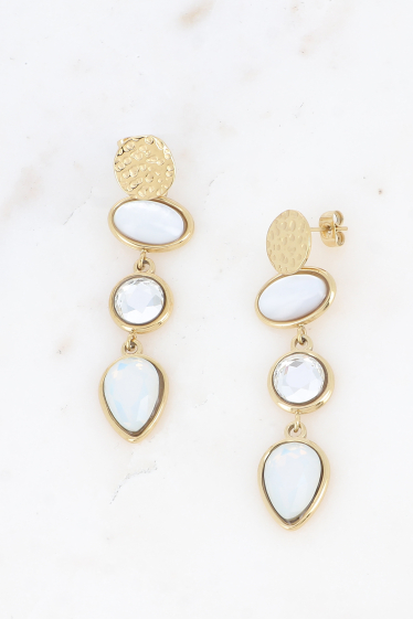 Wholesaler Bohm - Romane pendant earrings - 3 pieces, crystal, natural stone