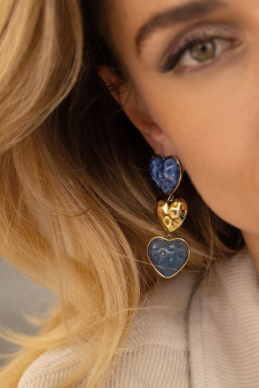 Wholesaler Bohm - Sano dangling earrings - triple heart and colored acetates