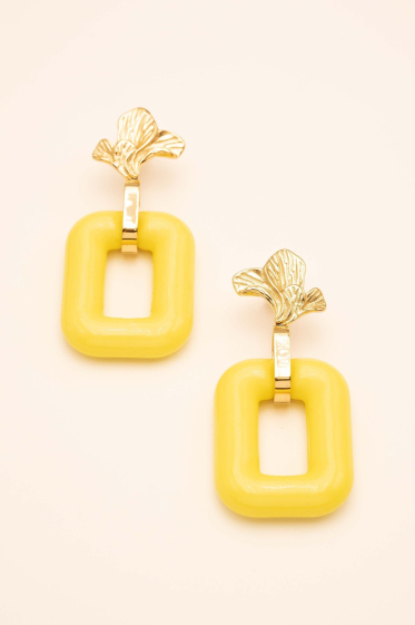Wholesaler Bohm - Viviane dangling earrings - foliage and rectangular resin ring