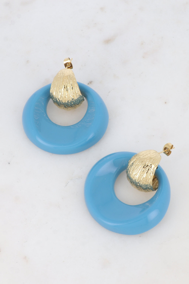 Wholesaler Bohm - Aélie stud earrings - textured rounded hoop and colored acetate