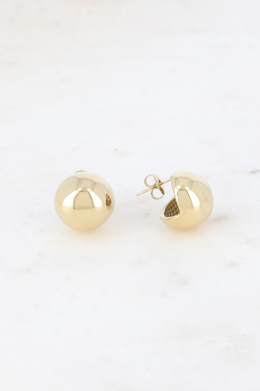 Wholesaler Bohm - Stud earrings - hollow ball, smooth 15mm in stainless steel