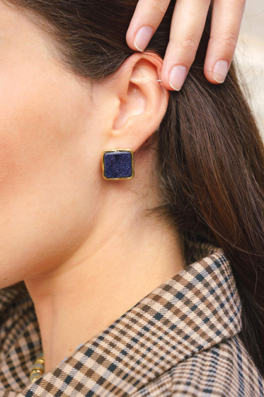 Wholesaler Bohm - Brenda stud earrings - square natural stone