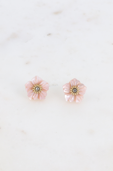 Wholesaler Bohm - Stud earrings - pearly flower and small crystal