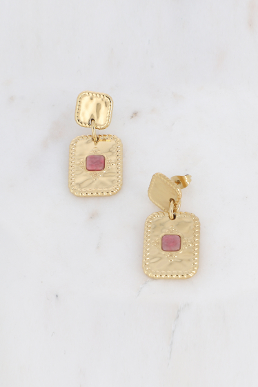 Wholesaler Bohm - Lexane chip earrings with rectangle with square natural stone