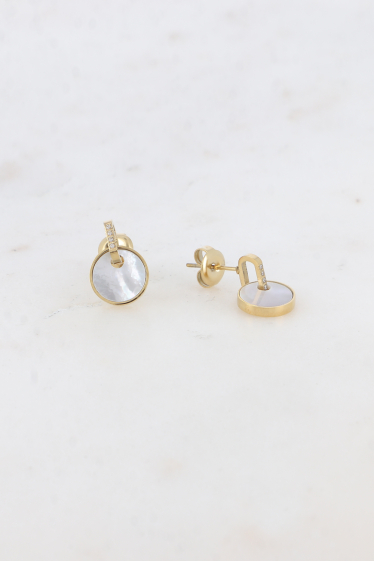 Grossiste Bohm - Boucles puces - pendentif rond émaillé et anneau ovale embelli par des cristaux