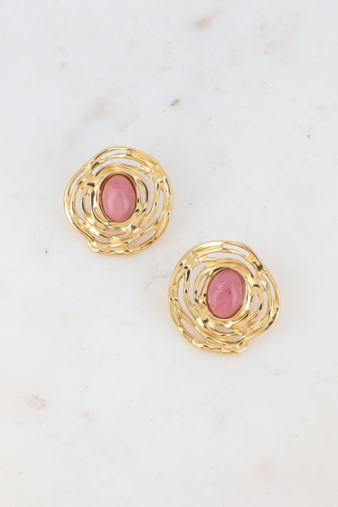 Wholesaler Bohm - Stud earrings - oval semi precious stone and swirl piece