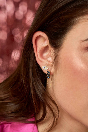 Wholesaler Bohm - Youlia stud earrings - stainless steel, eye pattern with zirconium oxides