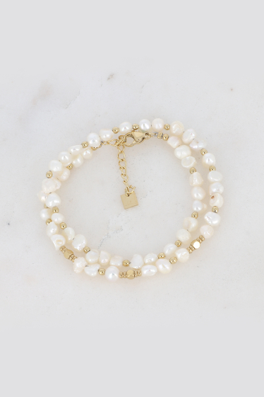 Grossiste Bohm - Bracelet 2 tours Odysée - perles en acier inoxydable et perle d'eau douce