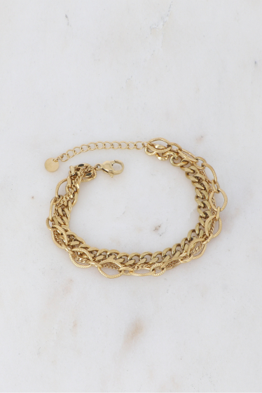 Wholesaler Bohm - Bracelet - 3 rows with curb links and textured ovals