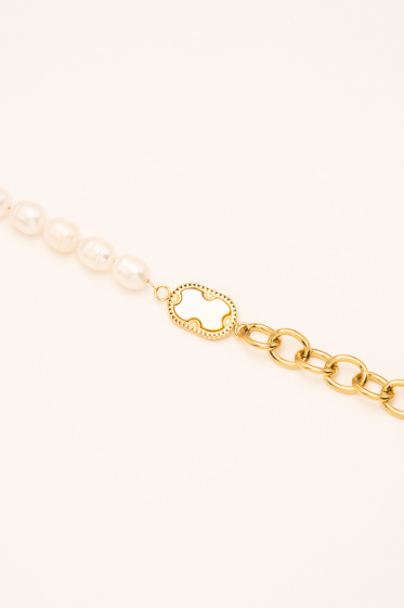 Wholesaler Bohm - Ambroisine pearl bracelet - Freshwater pearls and oval steel mesh