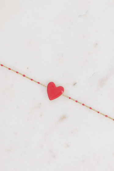 Grossiste Bohm - Bracelet - chaîne émaillée et pendentif coeur en émail