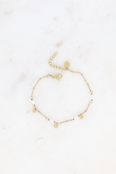 Grossiste Bohm - Bracelet Clarissa - en acier inoxydable, perles d'eau douce et pampilles rondes