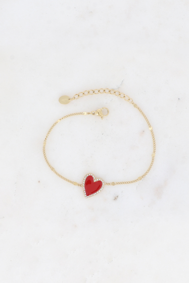 Wholesaler Bohm - Necklace - enameled heart embellished with zirconium oxides