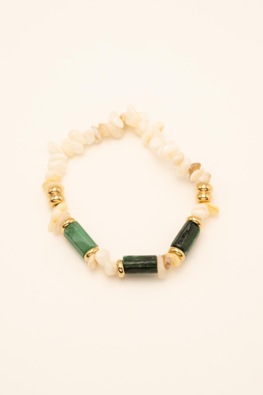 Wholesaler Bohm - Ambérine elastic bracelet - shells and natural stones