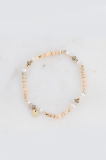 Wholesaler Bohm - Elastic bracelet - shells and natural stones