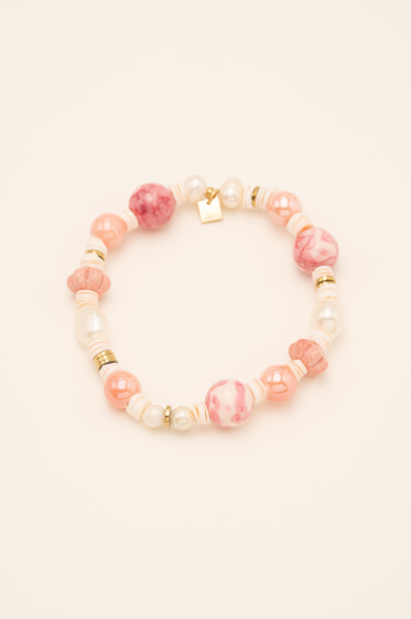 Wholesaler Bohm - Dylane elastic bracelet - pearly balls, shells, ceramic
