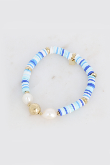 Großhändler Bohm - Evana elastisches Armband – Heishi-Perlen und Süßwasserperlen