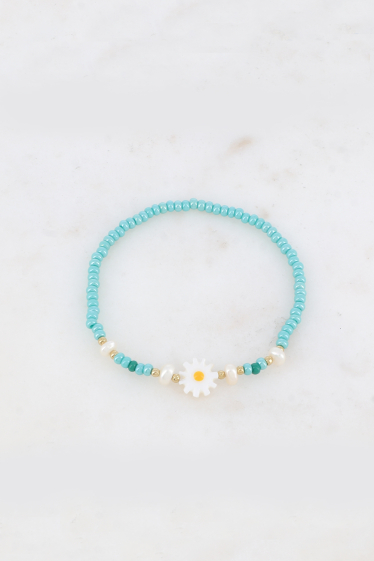 Grossiste Bohm - Bracelet élastique - fleur, perles d'eau douce, perles