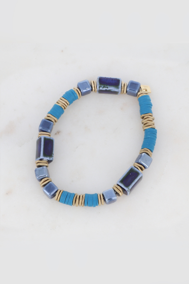 Grossiste Bohm - Bracelet élastique - perles Heishi & prisme en céramique émaillée