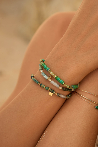 Wholesaler Bohm - Philomène elastic bracelet - natural stones and freshwater pearls
