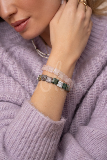 Wholesaler Bohm - Elastic bracelet - flat square semi precious stones