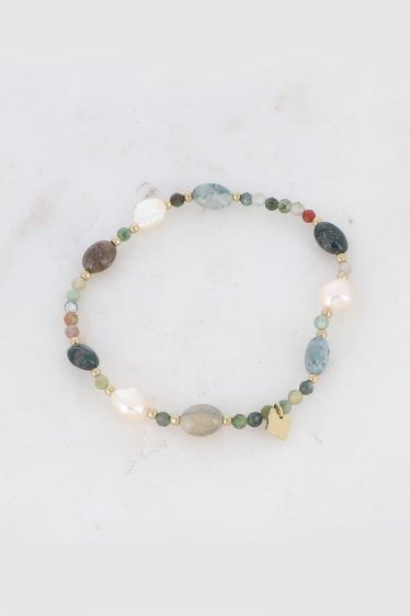 Wholesaler Bohm - Simma elastic bracelet - natural stones & freshwater pearls
