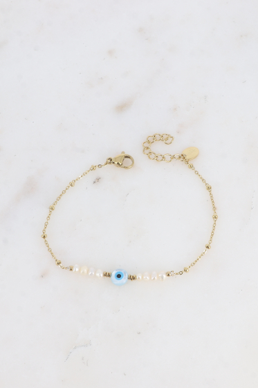 Grossiste Bohm - Bracelet Flavia en acier inoxydable - perles d'eau douce, pendentif œil
