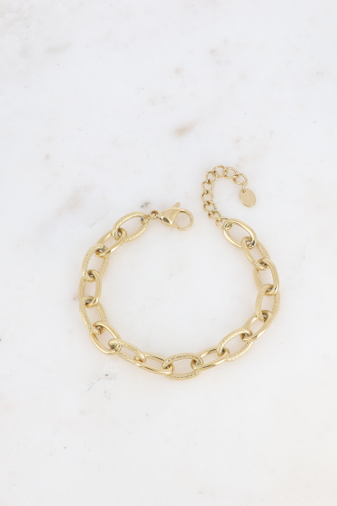 Großhändler Bohm - Stahlarmband – Geflecht mit glatten und gestreiften ovalen Ringen