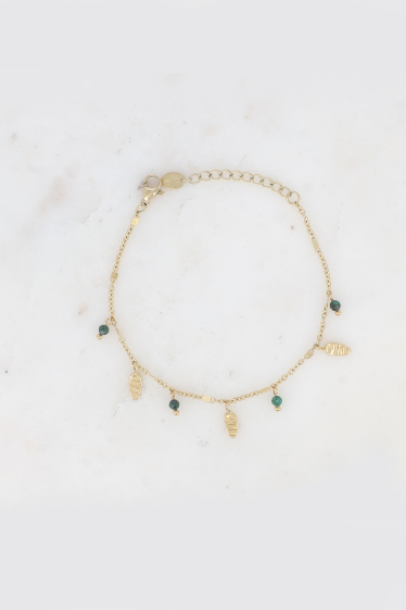 Wholesaler Bohm - Stainless steel bracelet - textured oval tassels and semi precious stones