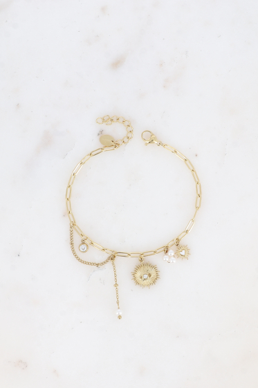 Wholesaler Bohm - Stainless steel Bracelet - semi precious stones, crystals and eye pendant