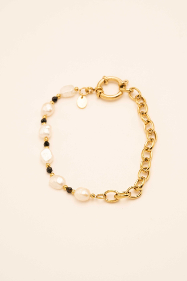Wholesaler Bohm - Galatea bracelet - carabiner, mesh, freshwater pearls and natural stones