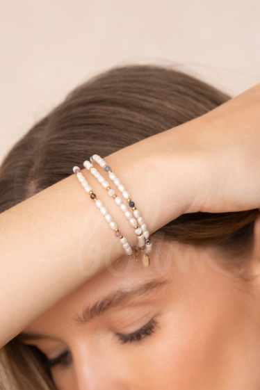 Grossiste Bohm - Bracelet Harmonie - pierres naturelles et perles de résine blanche