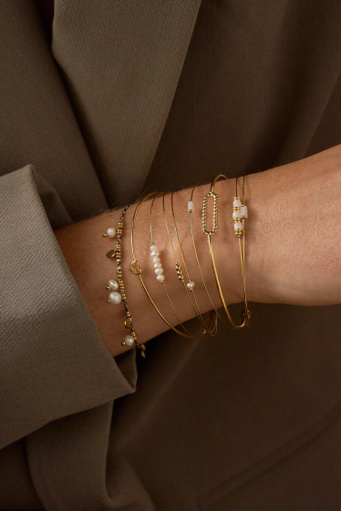 Grossiste Bohm - Bracelet Jasmina - sur cordon, pampilles en acier & perles d'eau douce