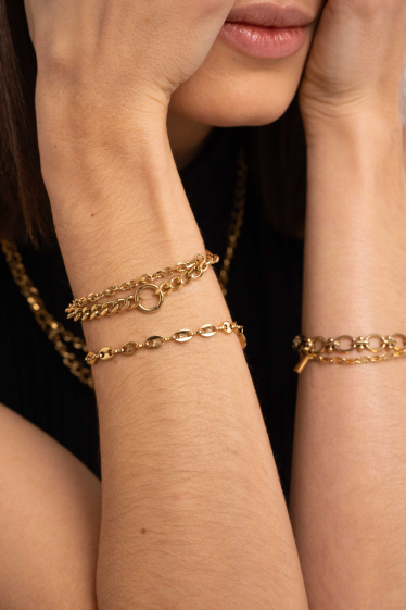 Wholesaler Bohm - Maël M bracelet - UNISEX - 2 rows, curb and convict link 23 cm