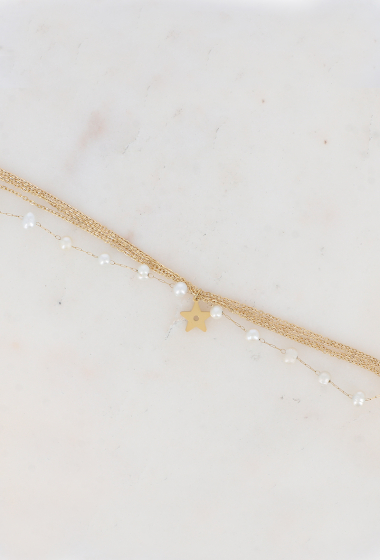 Großhändler Bohm - Maha-Armband – 5 Ketten und weiße Perlen
