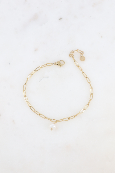 Grossiste Bohm - Bracelet - maille ovale allongée avec perle d'eau douce