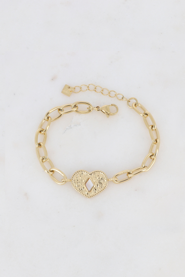Wholesaler Bohm - Bracelet - oval mesh, textured heart pendant & semi precious diamond stone