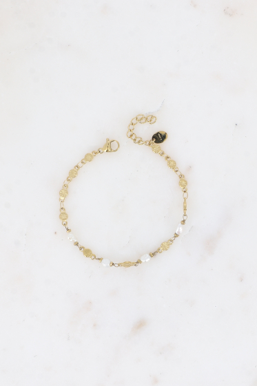Grossiste Bohm - Bracelet - maille ronde avec étoile gravée et perles d'eau douce