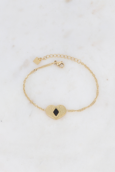 Wholesaler Bohm - Bracelet - twisted mesh, textured heart pendant & semi precious diamond stone