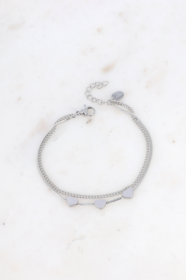 Wholesaler Bohm - Multi-row bracelet - 2 rows, mirror mesh with 3 hearts and curb chain