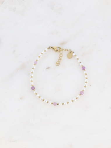 Grossiste Bohm - Bracelet - perles de résine blanche et pierre naturelle