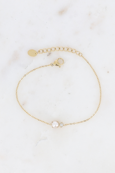 Grossiste Bohm - Bracelet - petite perle en résine blanche et cristal taillé