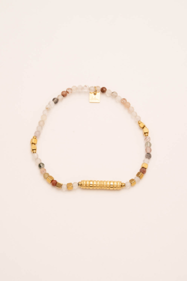 Wholesaler Bohm - Renay bracelet - elastic, ribbed cylinder and natural stones