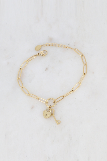 Grossiste Bohm - Bracelet Rosia - pendentif coeur cadenas et clé en acier inoxydable
