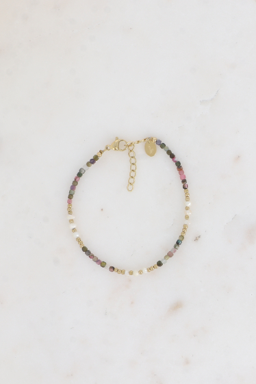 Grossiste Bohm - Bracelet sur câble - perles d'eau douce et pierres naturelles cubiques