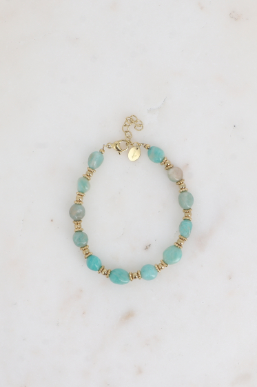Grossiste Bohm - Bracelet sur câble - perles en acier et pierres naturelles