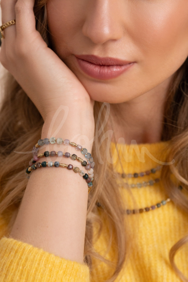 Wholesaler Bohm - Cable bracelet - cubic semi precious stones & steel beads