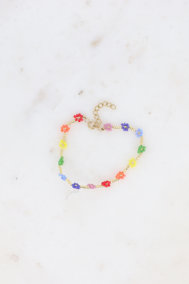 Grossiste Bohm - Bracelet - sur fil avec fleurs en perles rocailles