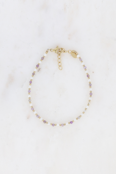 Wholesaler Bohm - Vudika bracelet - white resin beads and natural stones